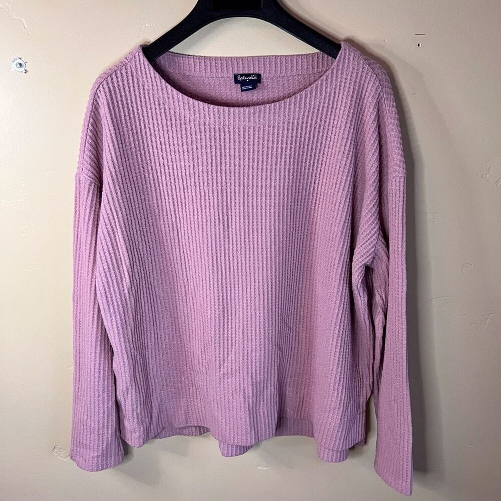 Splendid Womens Oversized Waffle Knit Pink Cozy Sweater Size Medium Outdoor
